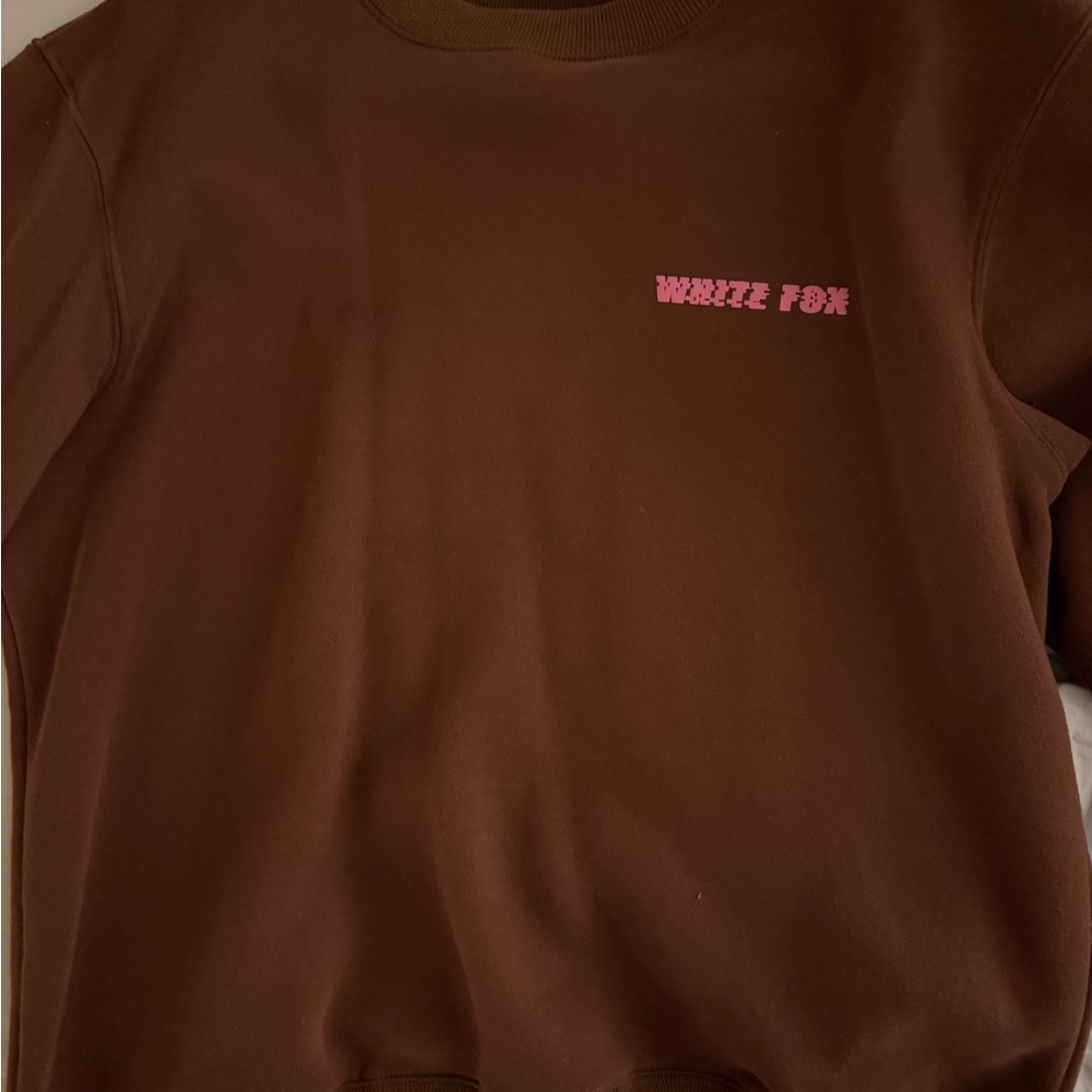 White Fox Brown Sweatshirt with Pink Logo
